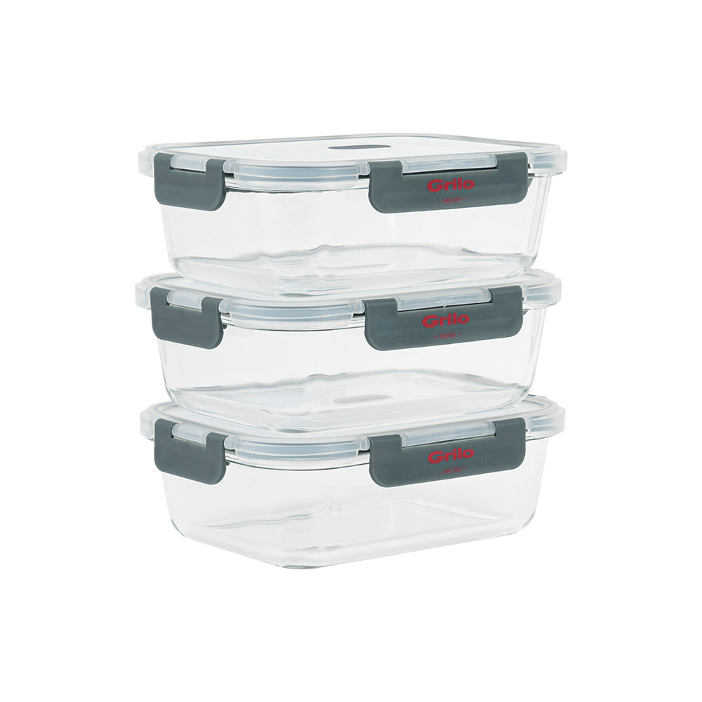 Conjunto de 3 Caixas Herméticas de Vidro - 1000 ml
