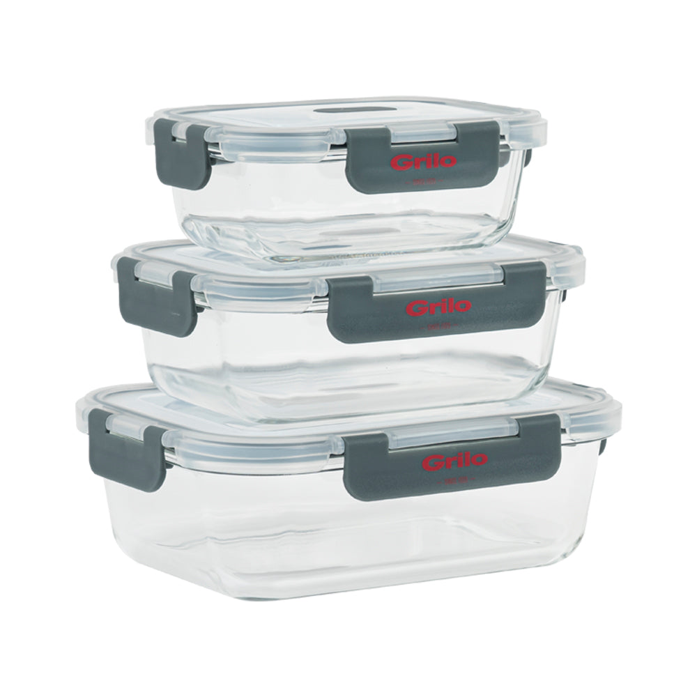 Conjunto de 3 Caixas Herméticas de Vidro - 1000/640/370 ml
