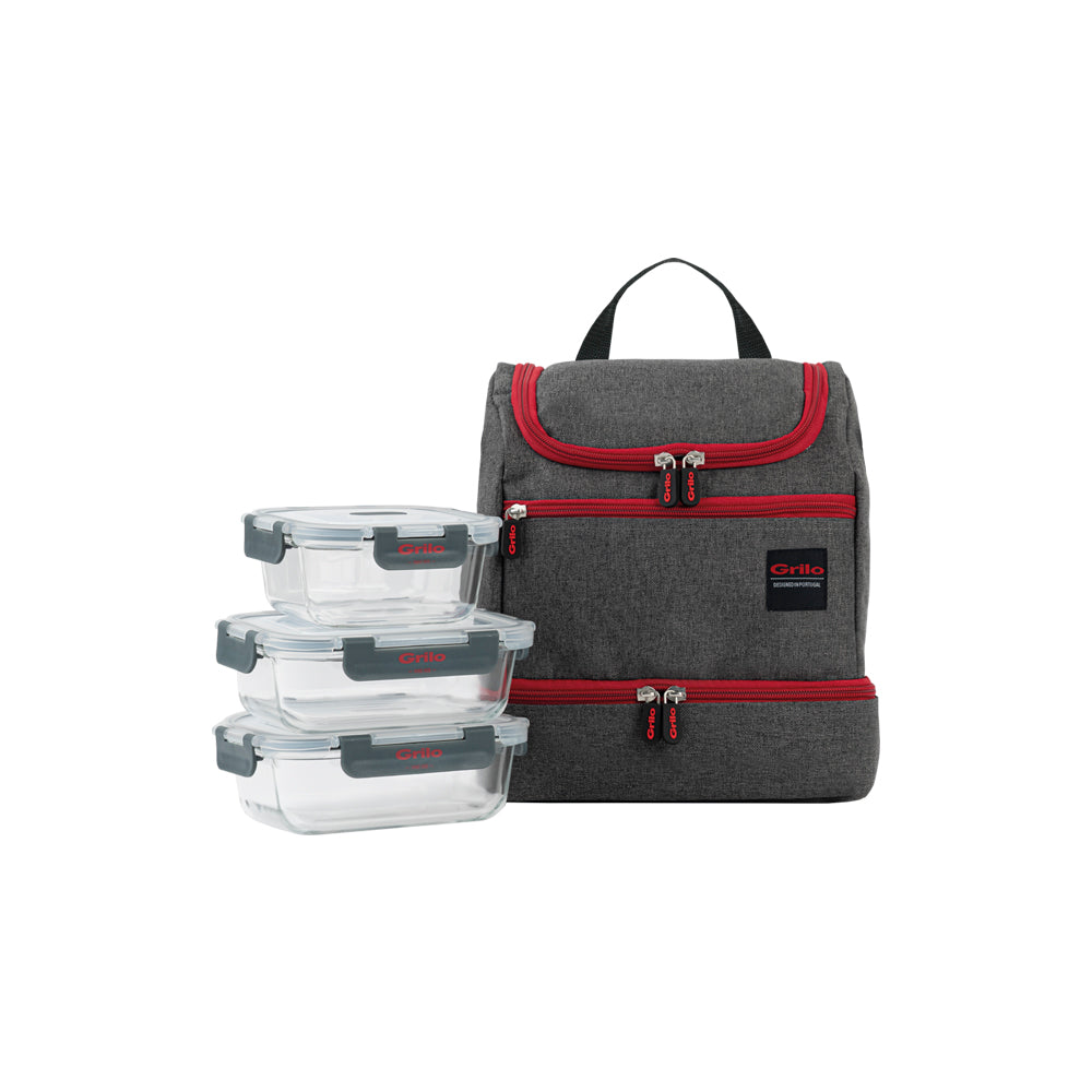 Conjunto Bolsa Térmica 5L com 3 Caixas Herméticas de Vidro