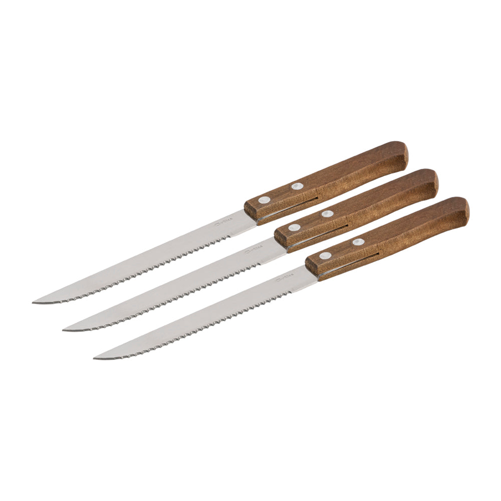 Pack 3 Facas Serrilhadas para Churrasco - Madeira