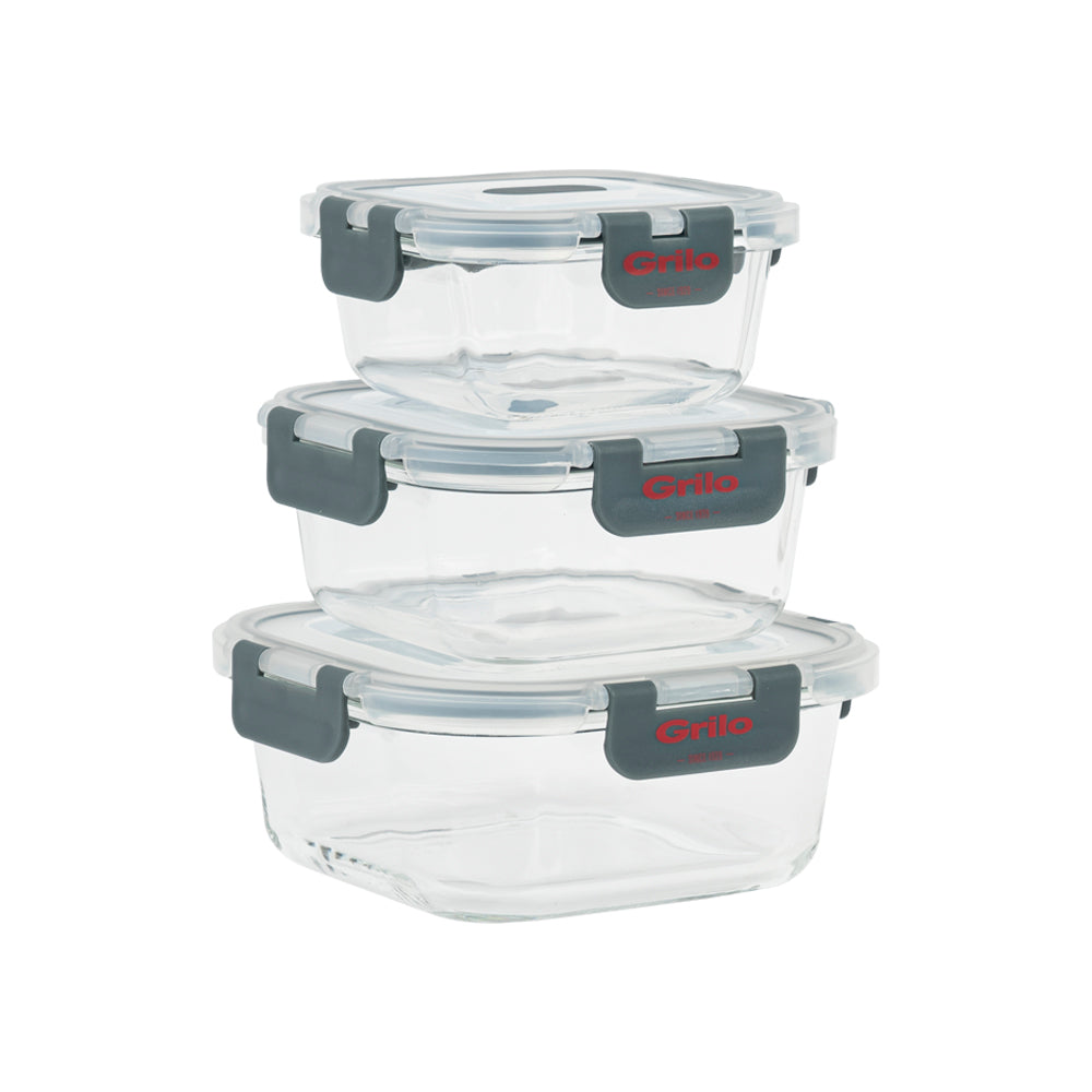 Conjunto de 3 Caixas Herméticas de Vidro - 800/520/320 ml