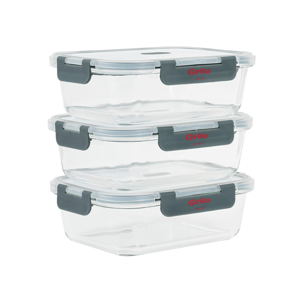 Conjunto de 3 Caixas Herméticas de Vidro - 640 ml