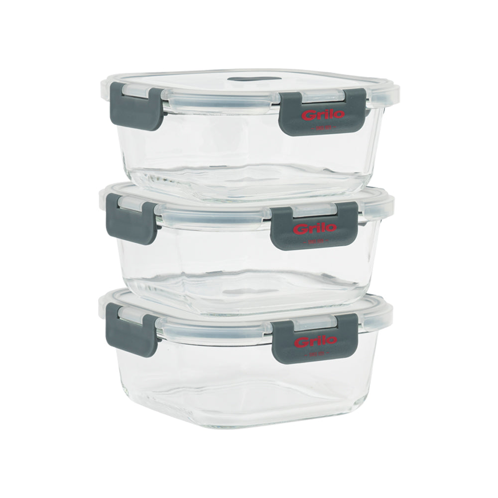 Conjunto de 3 Caixas Herméticas de Vidro - 800 ml