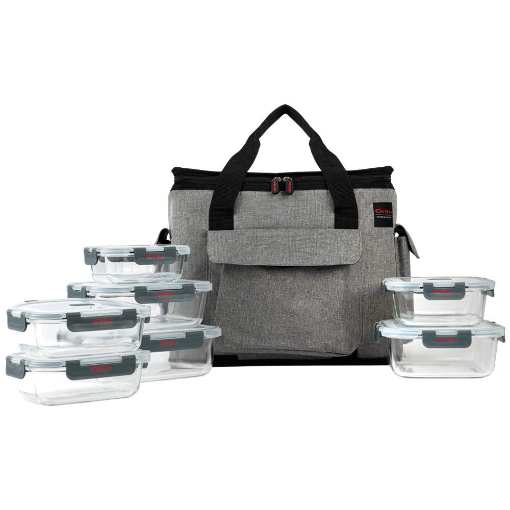 Conjunto Mala Térmica 25L com 7 Caixas Herméticas de Vidro